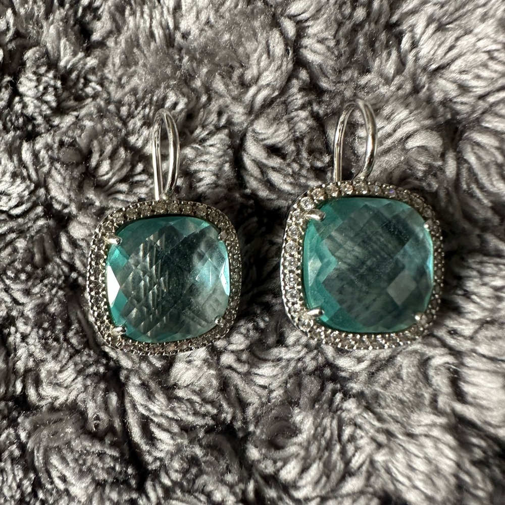 Blue topaz and white sapphire in 925 silver earring frame. Si beautiful &l light - Picture 3 of 4